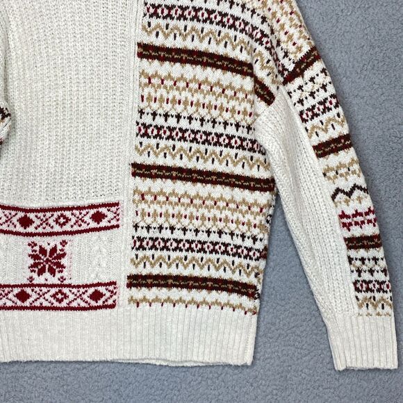 American Eagle Fair Isle Snowflake Vintage Sweater Red Holiday Winter Christmas - Picture 12 of 14